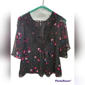 Express Black Floral Top Size M